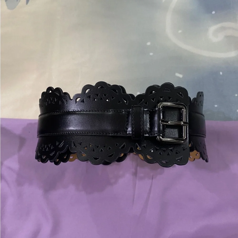 Alaïa Black Scalloped Laser-Cut Leather Waist Belt